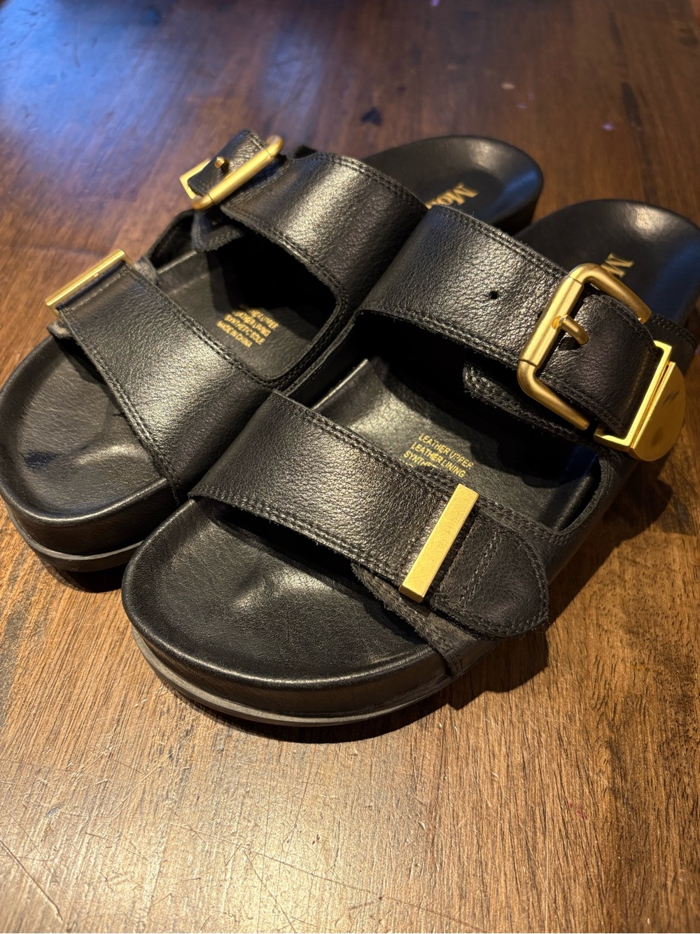 Mollini Black Slide Sandals with Gold Buckles